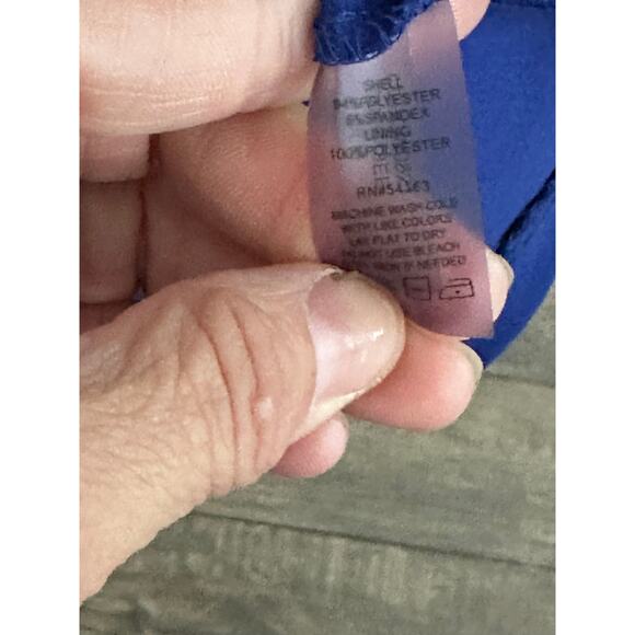 Calvin Klein Women's Blue Asymmetric Crew Neck 3/4 Sleeve Sheath Dress Size 8 - Picture 7 of 9